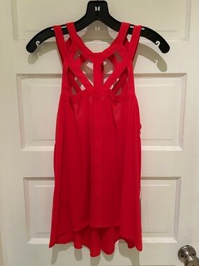 BCBG Red Strappy Cutout Back Tank Top